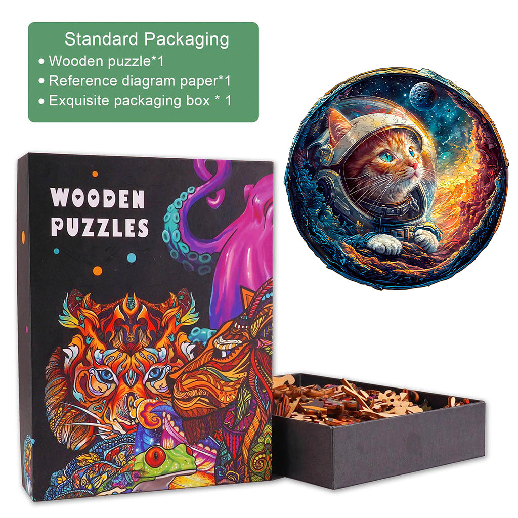 3D Space Cat Wooden Jigsaw Puzzle