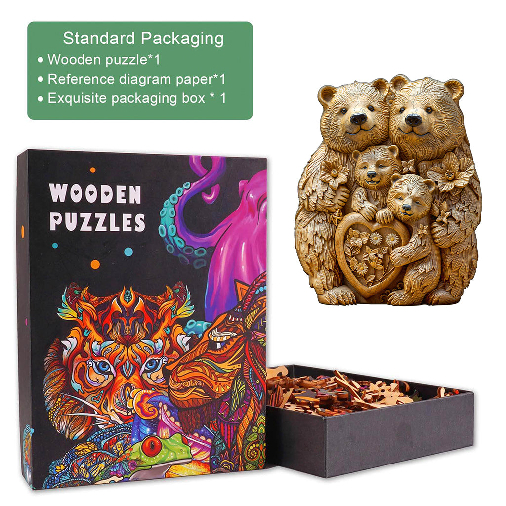 Woodcarve bear family Wooden Jigsaw Puzzle