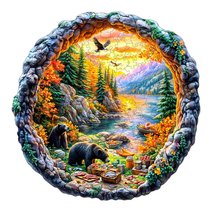 3D Picnic by the lake Wooden Jigsaw Puzzle
