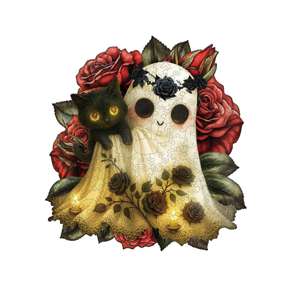 Ghost Loves Cat Wooden Jigsaw Puzzle