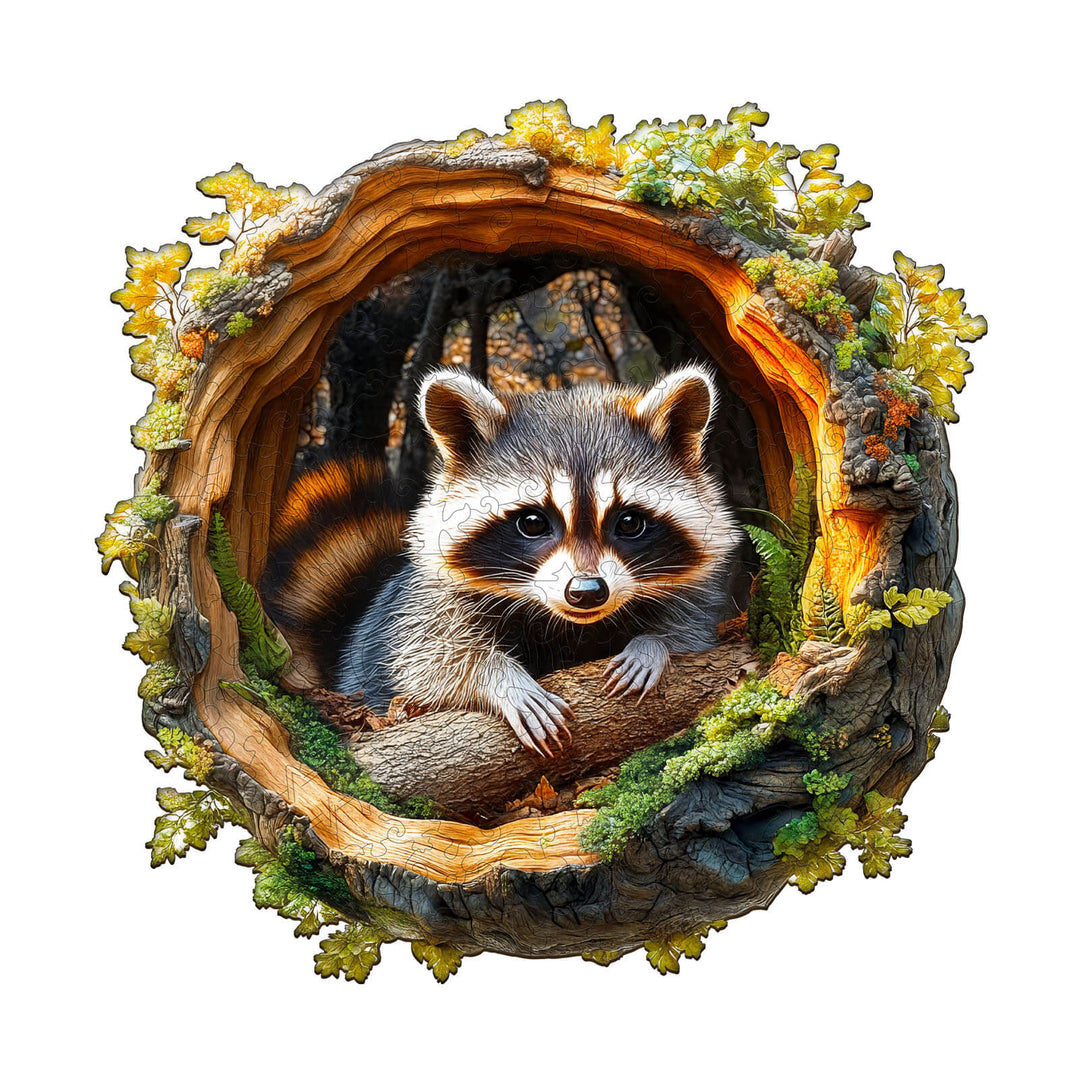 3D Tree hole raccoon-2 Wooden Jigsaw Puzzle