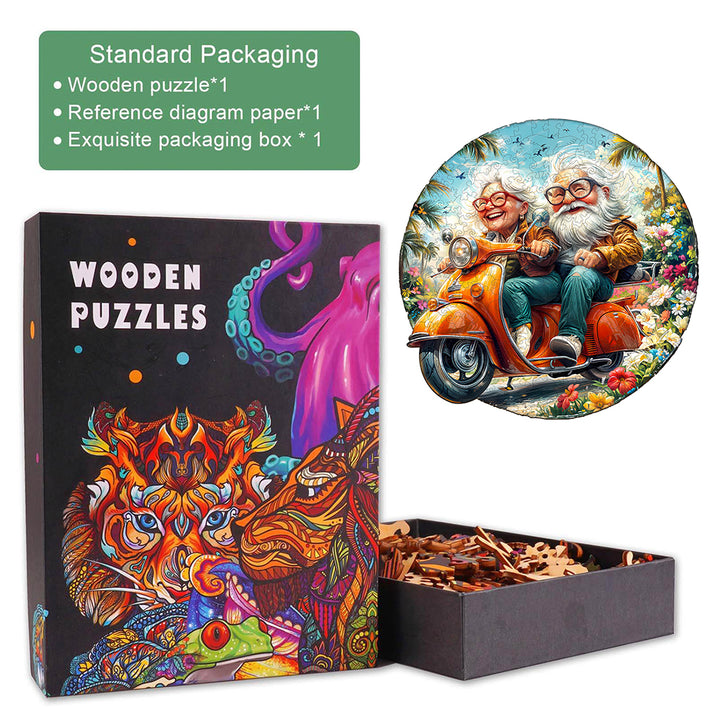 Motorcycle Granny-1 Wooden Jigsaw Puzzle