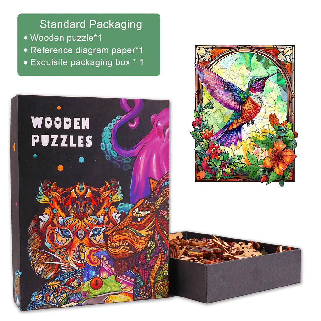 Stained Glass Hummingbird-3 Wooden Jigsaw Puzzle