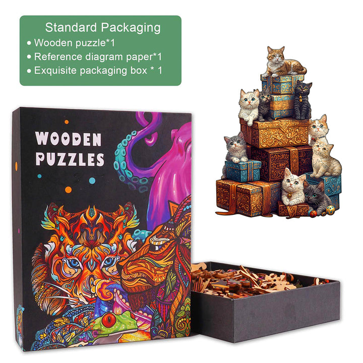 Gifts and cats Wooden Jigsaw Puzzle