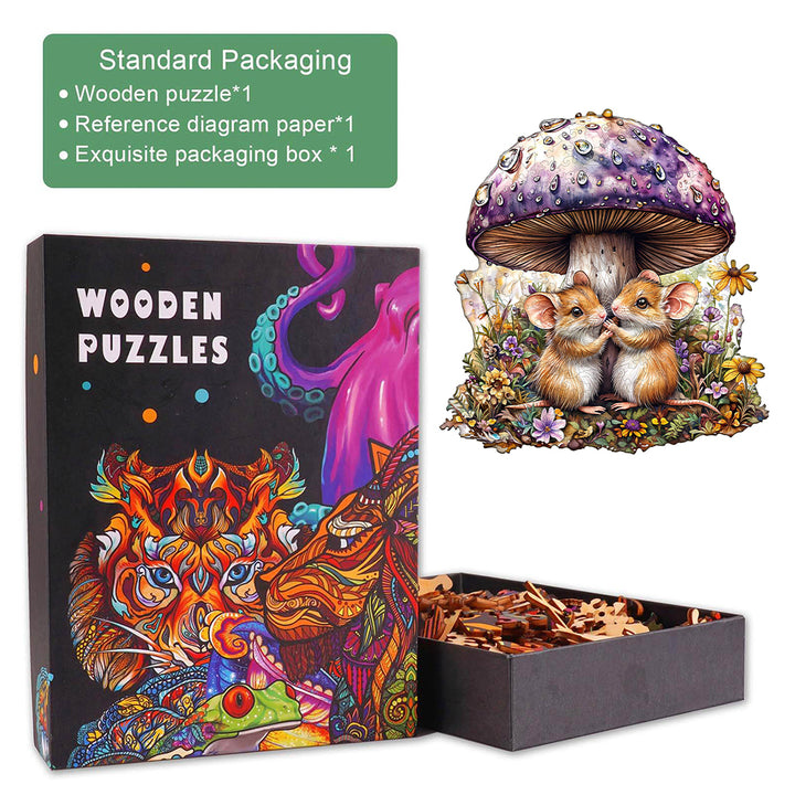 Mice and mushrooms Wooden Jigsaw Puzzle