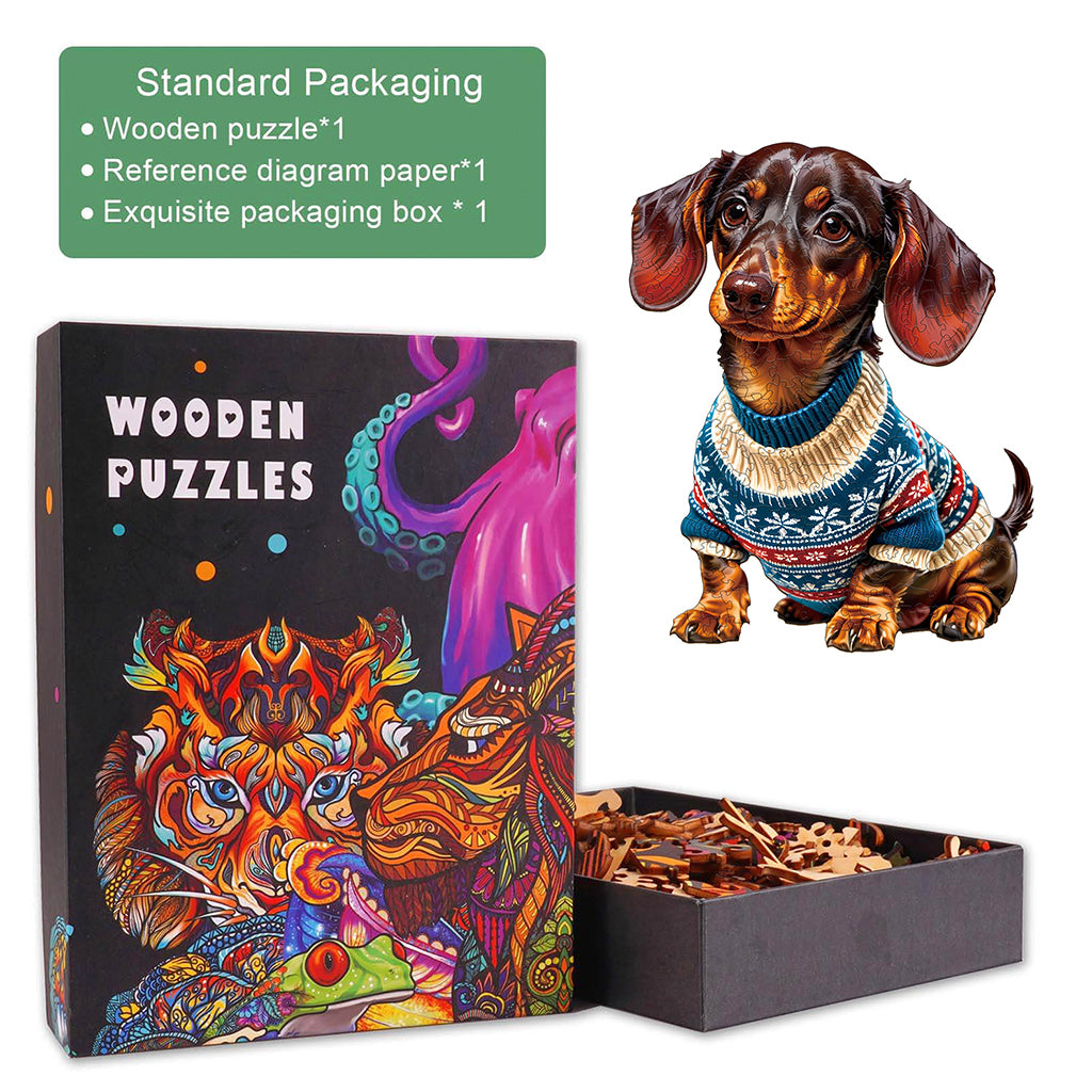 Trendy Dachshund Wooden Jigsaw Puzzle