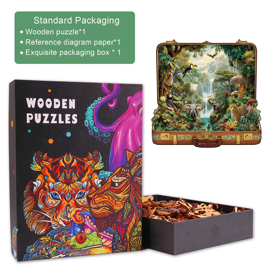 Suitcase scenery-jungle animals Wooden Jigsaw Puzzle