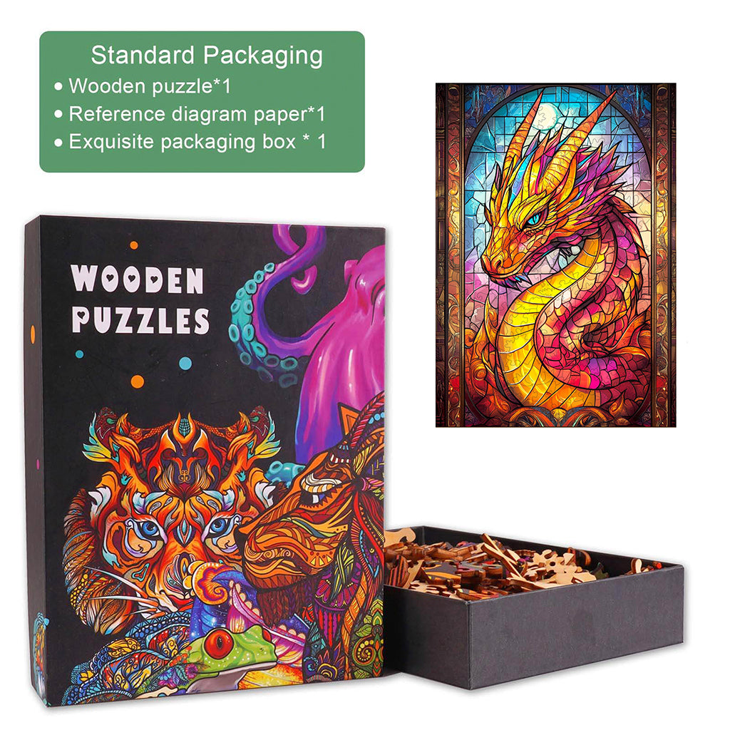 Stained Glass Dragon Wooden Jigsaw Puzzle