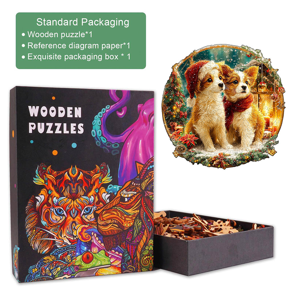 Christmas Puppy Mix Wooden Jigsaw Puzzle