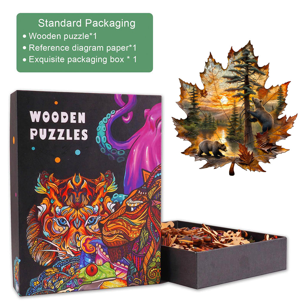 Brown bear autumn Wooden Jigsaw Puzzle