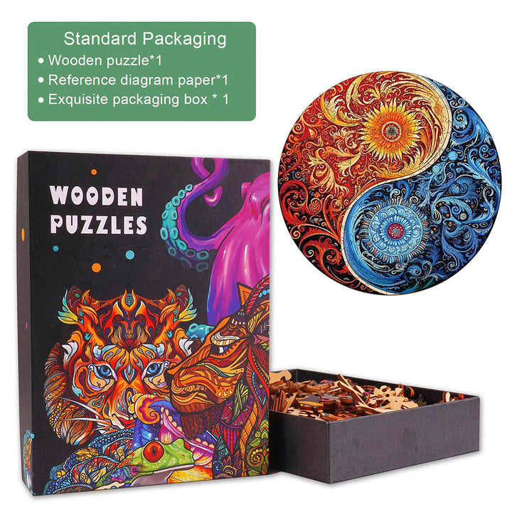 Yellow Blue Yin Yang Wooden Jigsaw Puzzle