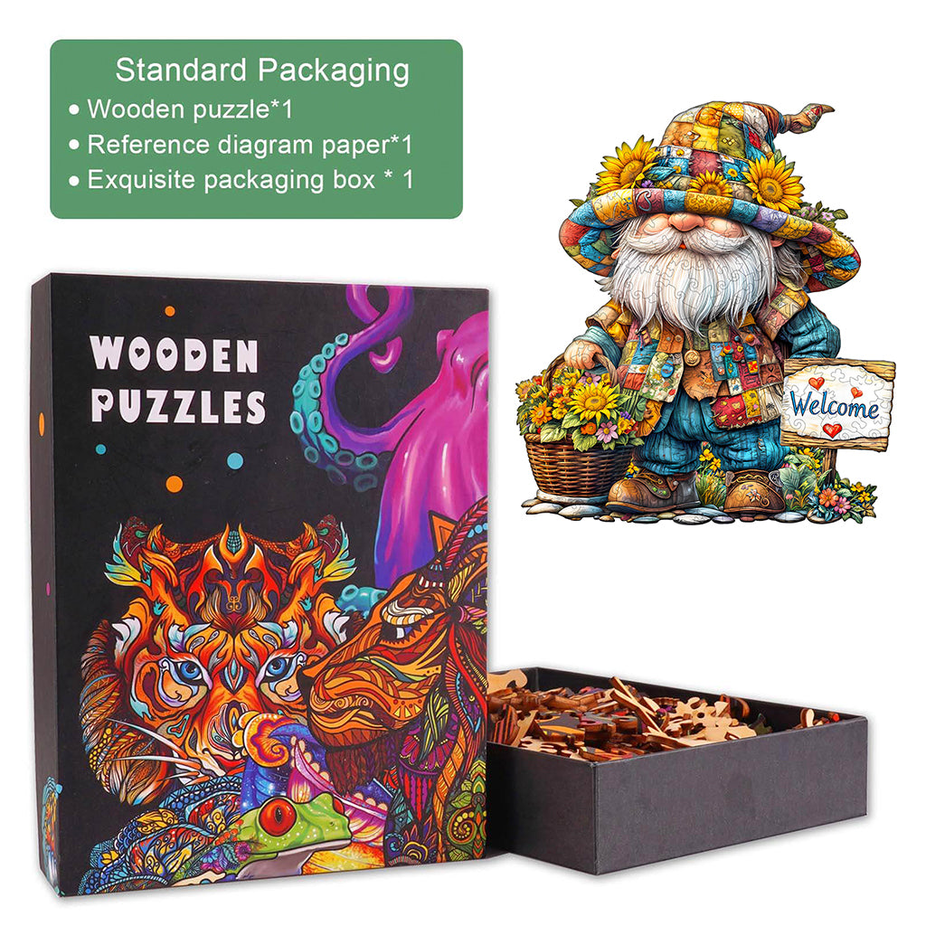 Sunflower gnome Wooden Jigsaw Puzzle