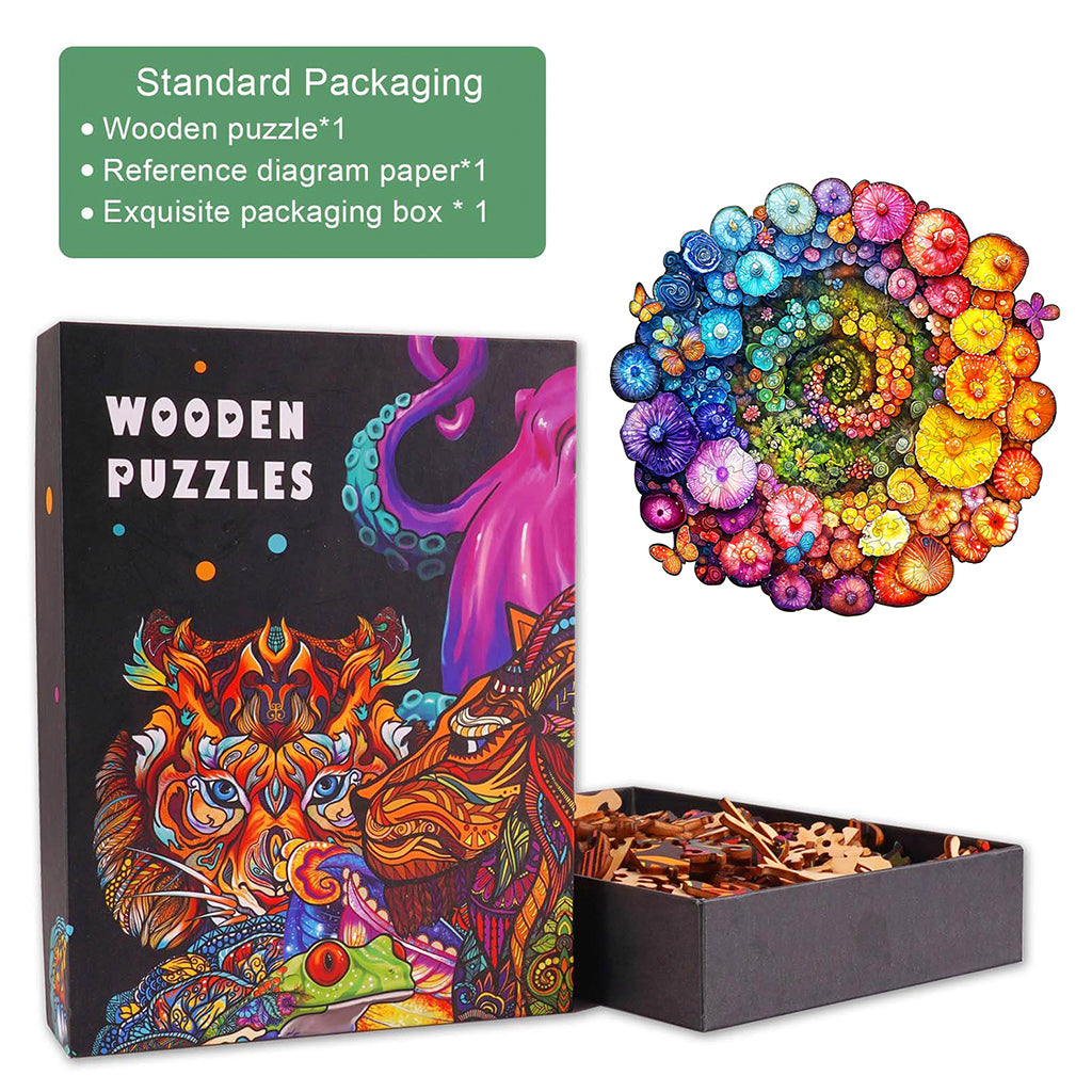 Rainbow vortex succulents Wooden Jigsaw Puzzle