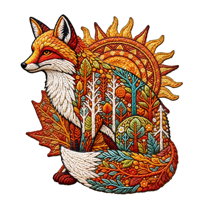 Knitted Autumn Fox Wooden Jigsaw Puzzle