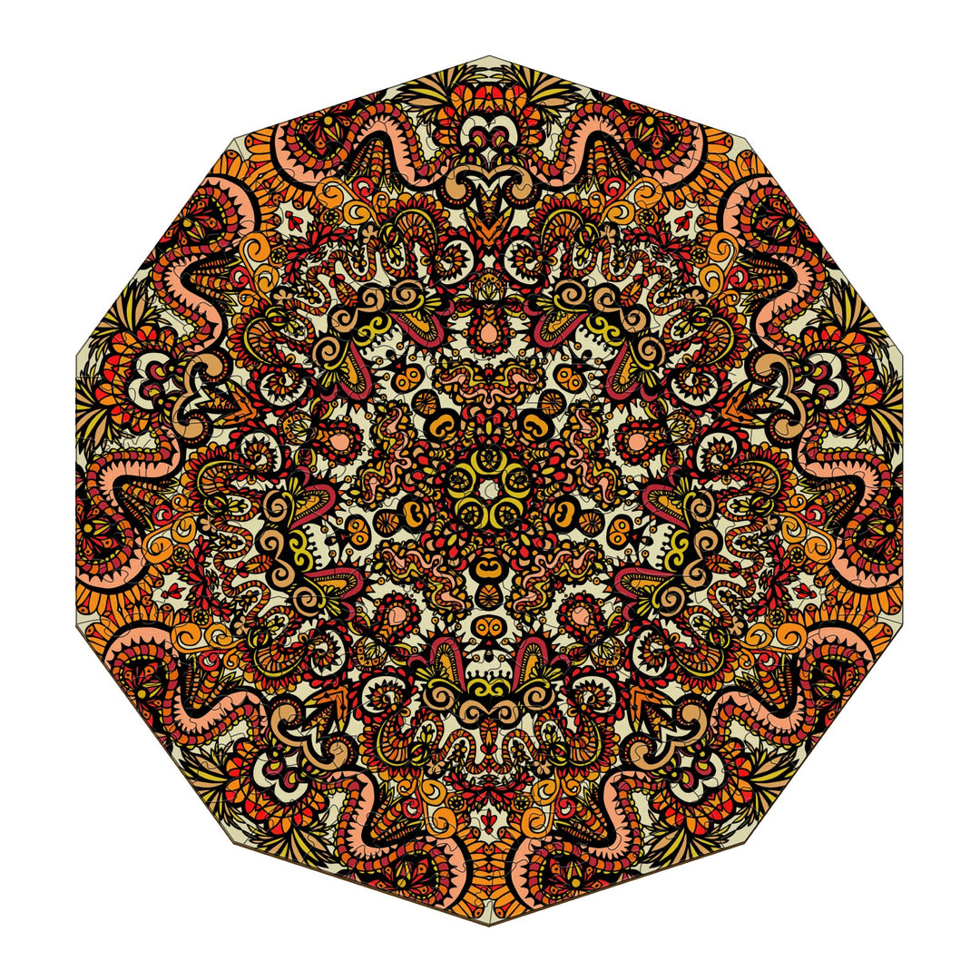 Dragonsphere doodle art by Lori Anne McKague featuring intricate patterns and vibrant colors in a unique octagonal design.