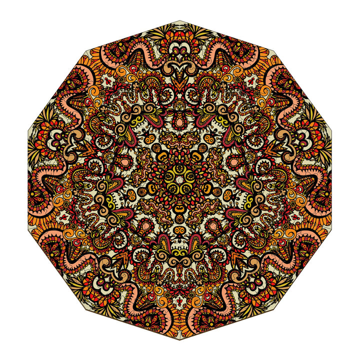 Dragonsphere doodle art by Lori Anne McKague featuring intricate patterns and vibrant colors in a unique octagonal design.