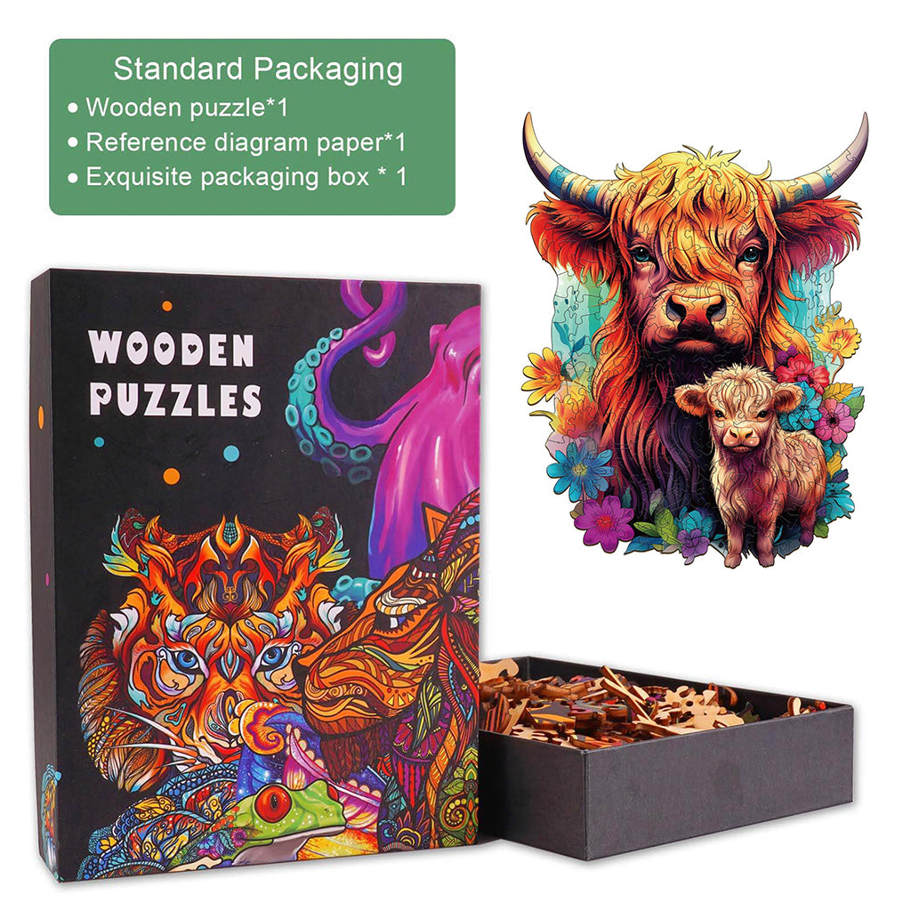 Highland Cattle Family 2 Wooden Jigsaw Puzzle