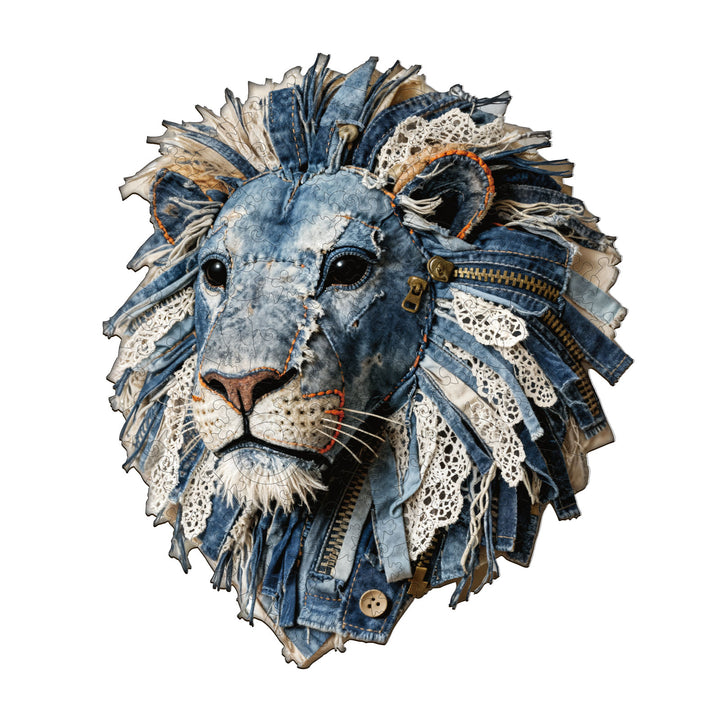 Denim Fabric Lion Wooden Jigsaw Puzzle