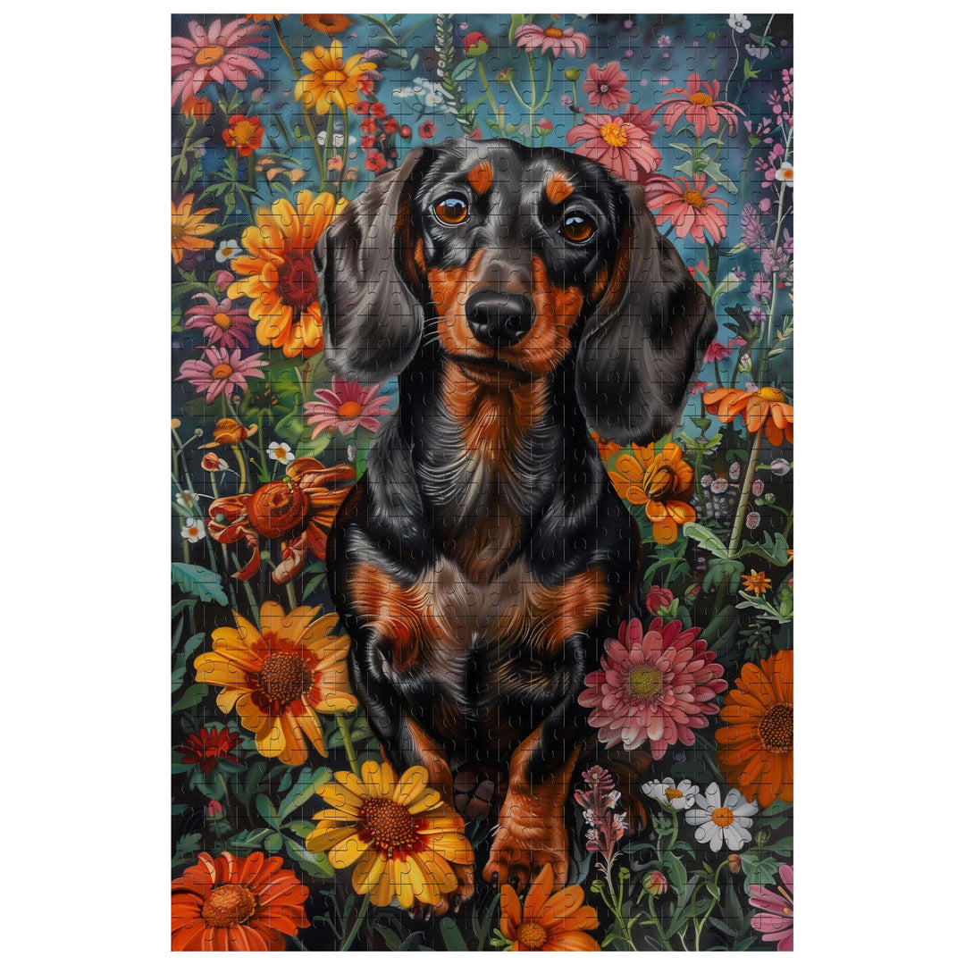 Dachshund in flowers 500 / 1000 Piece Puzzle - Woodbests