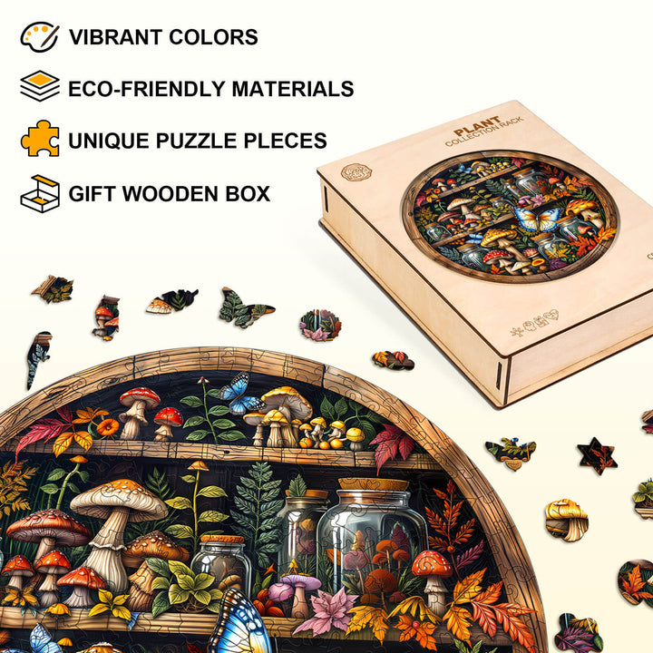 Plant collection rack wooden jigsaw puzzle with vibrant colors and eco-friendly materials in a gift box.