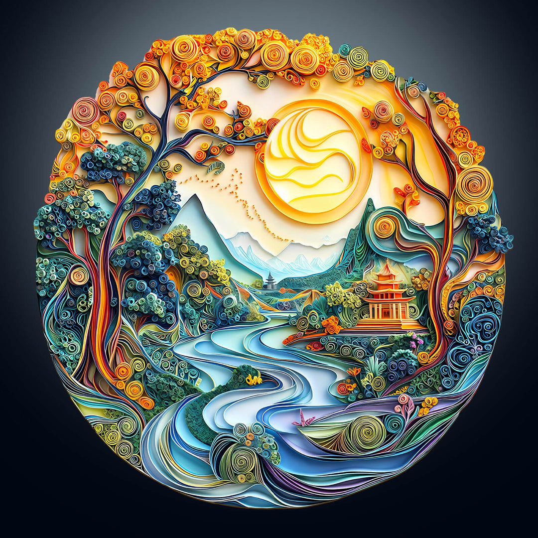 3D Colored Paper Sculpture Landscape Wooden Jigsaw Puzzle - By Woodbests