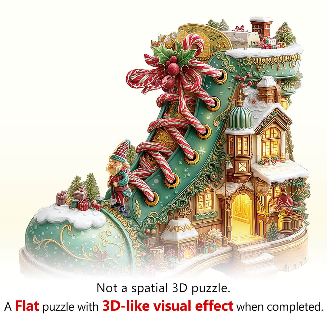 Christmas snow Boot Hut Wooden Jigsaw Puzzle