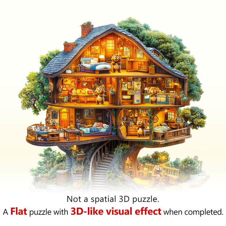 Bear House wooden jigsaw puzzle with 3D-like visual effect, perfect for enhancing focus and problem-solving skills.