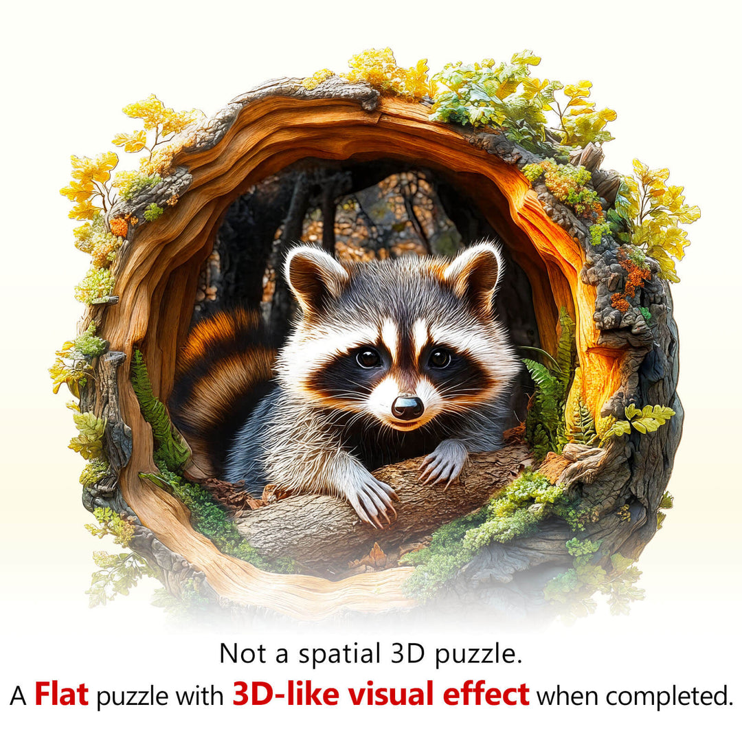 3D Tree hole raccoon-2 Wooden Jigsaw Puzzle