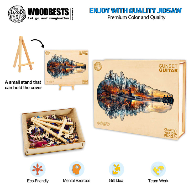 Sunset guitar Wooden Jigsaw Puzzle