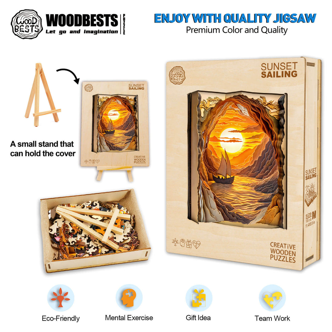 3D  Sunset sailing Wooden Jigsaw Puzzle