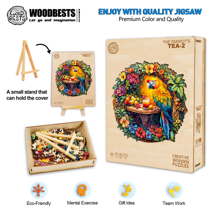 The parrot's tea-2 Wooden Jigsaw Puzzle