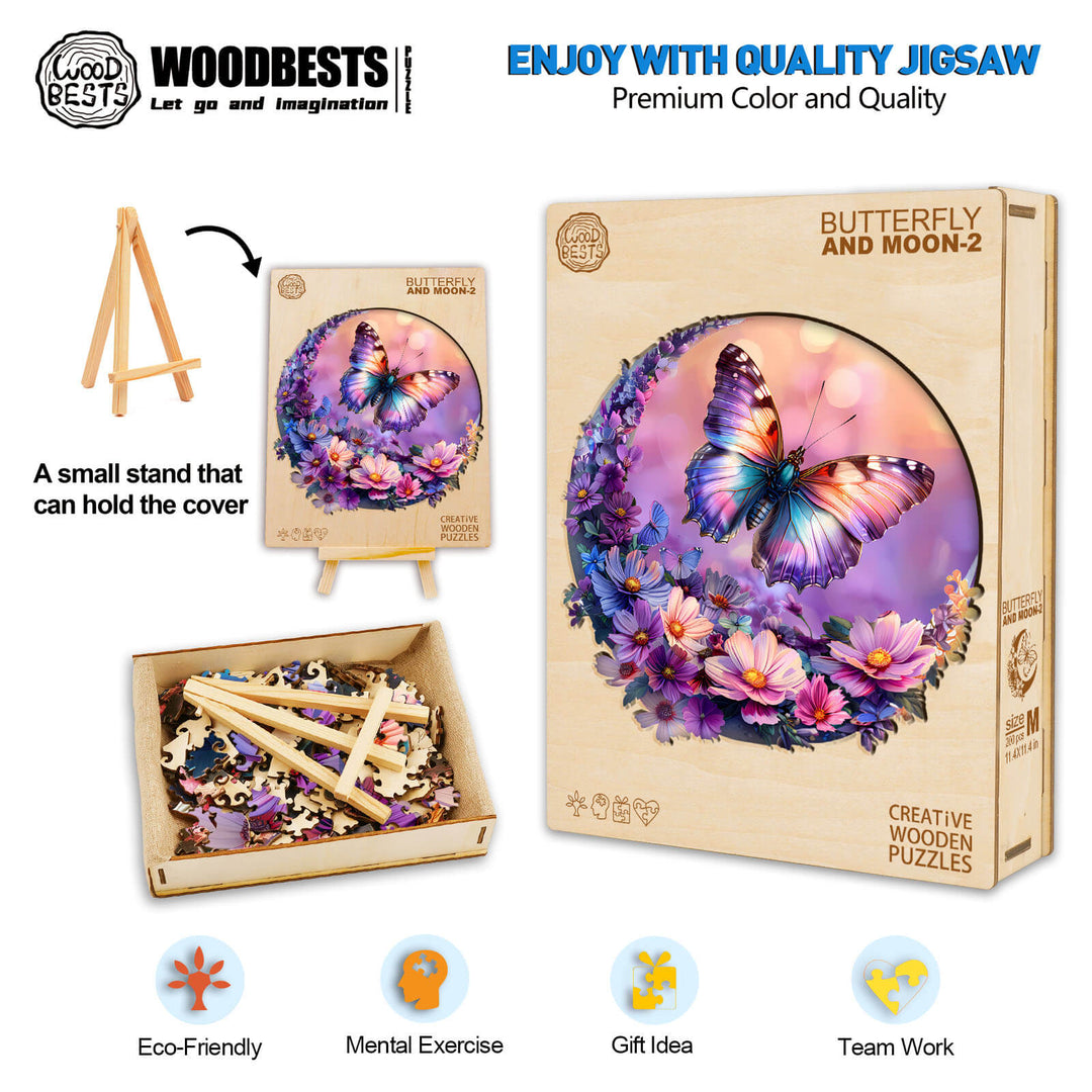Butterfly and Moon-2 Wooden Jigsaw Puzzle - Woodbests