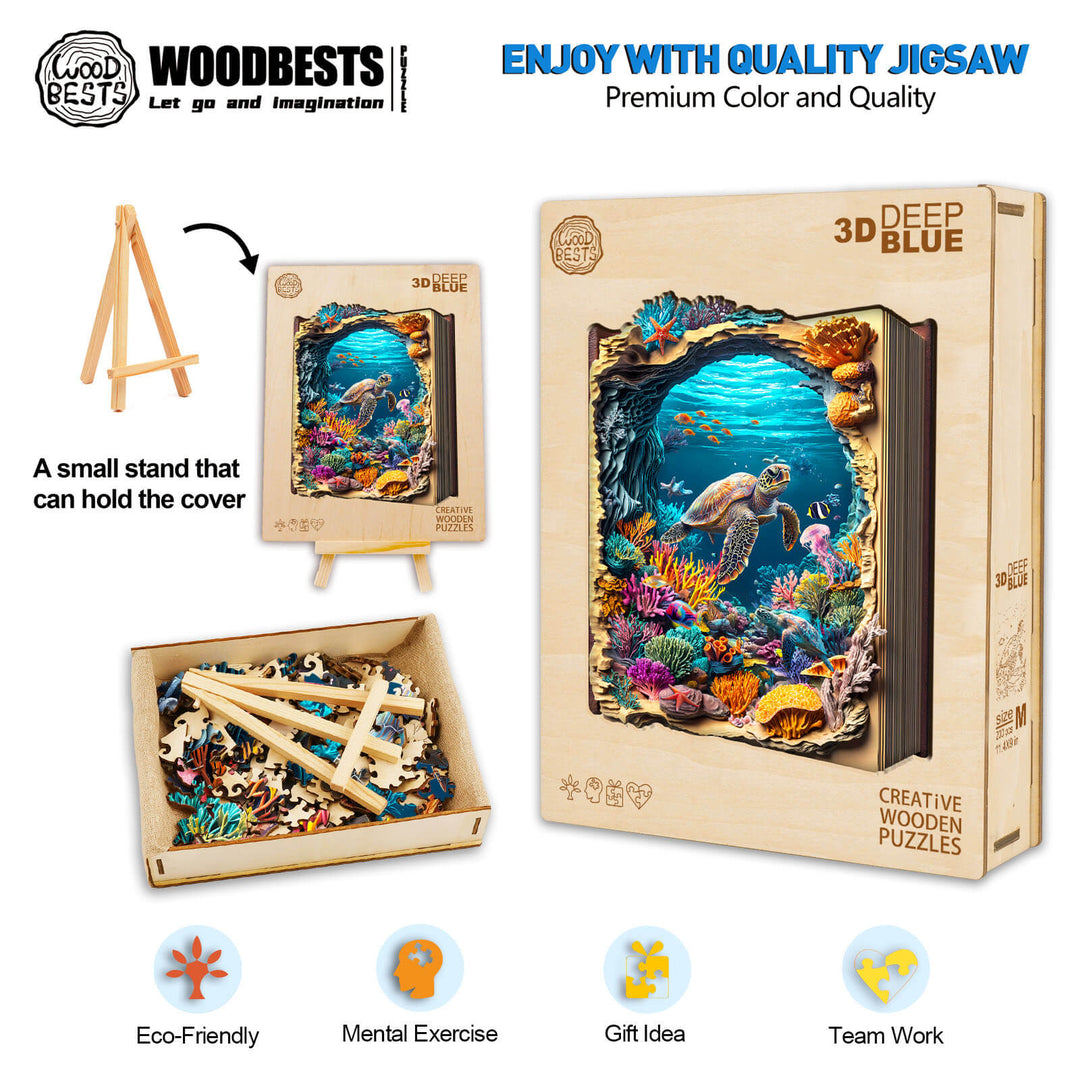 3D Deep Blue Wooden Jigsaw Puzzle