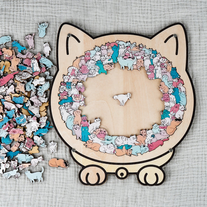 Morandi-Colored Cat Shaped Wooden Jigsaw Puzzle