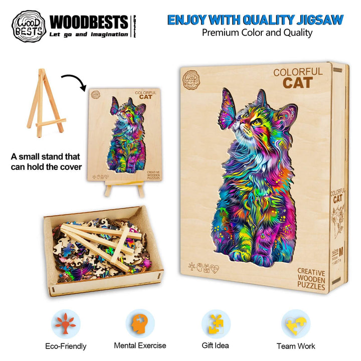 Colorful Cat Wooden Jigsaw Puzzle