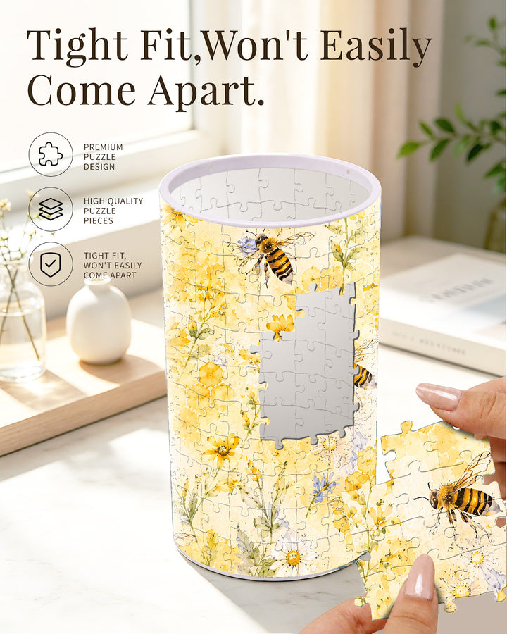 DIY Dimmable Acrylic Cylindrical Puzzle Lamp - Bees and Sunflowers