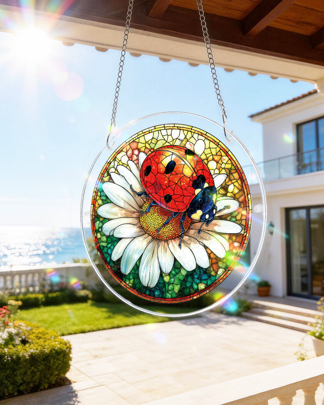 Acrylic Jigsaw Puzzle Suncatcher - Ladybug on Daisy