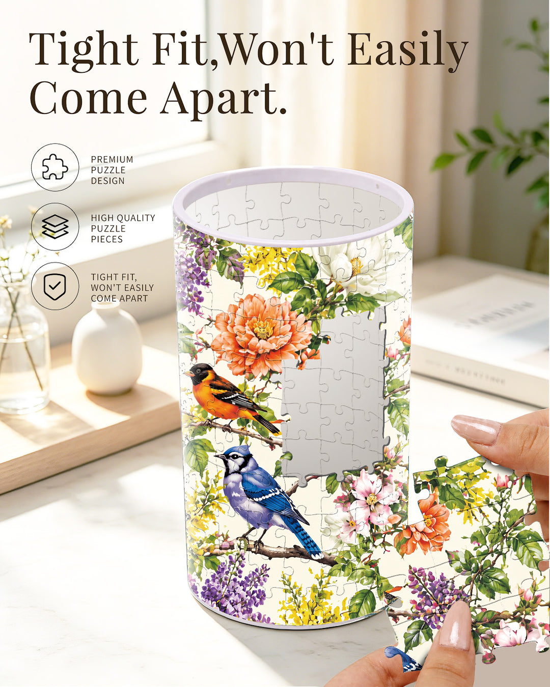DIY Dimmable Acrylic Cylindrical Puzzle Lamp - Birdsong Blossom Garden