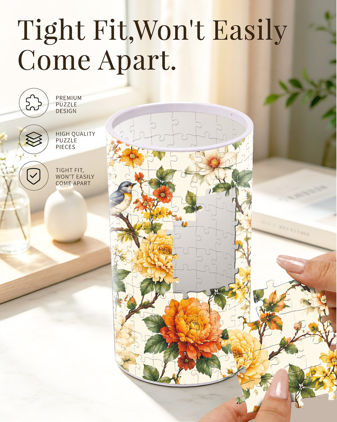 DIY Dimmable Acrylic Cylindrical Puzzle Lamp - Golden Rose Birdsong