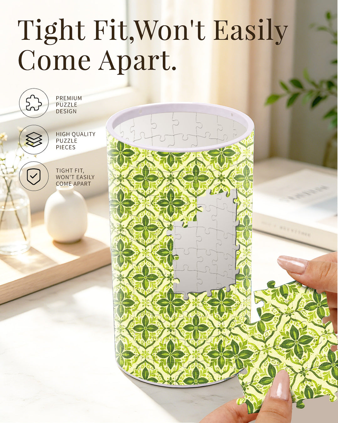 DIY Dimmable Acrylic Cylindrical Puzzle Lamp - Green Flowers
