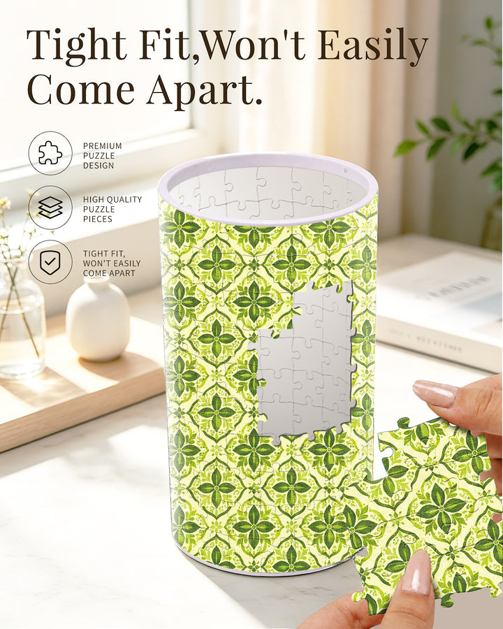 DIY Dimmable Acrylic Cylindrical Puzzle Lamp - Green Flowers