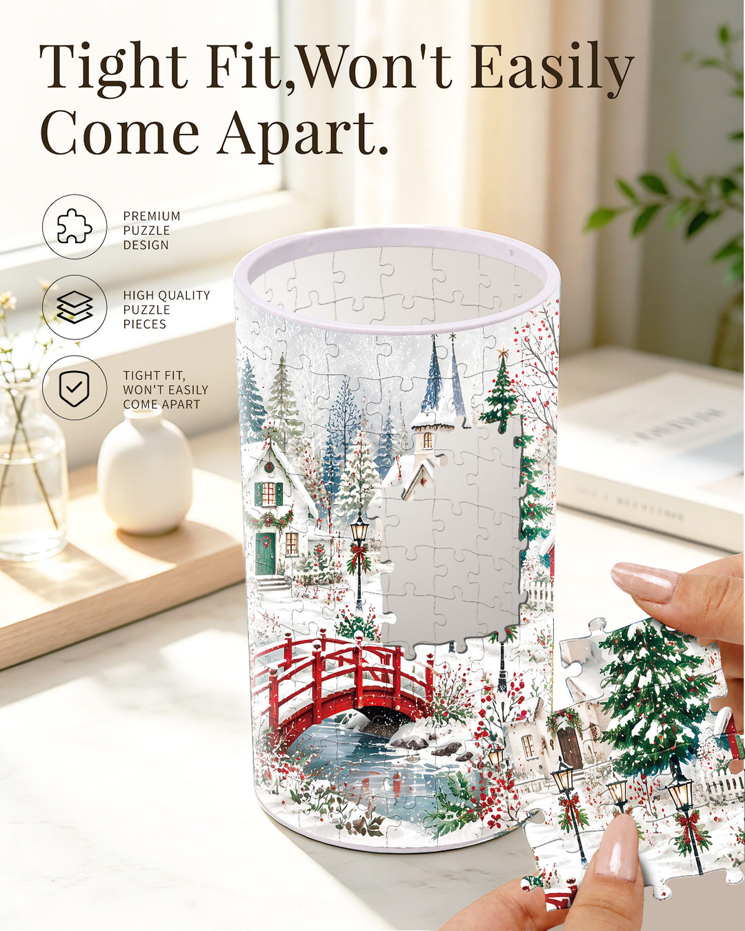 DIY Dimmable Acrylic Cylindrical Puzzle Lamp - Christmas Snow Village
