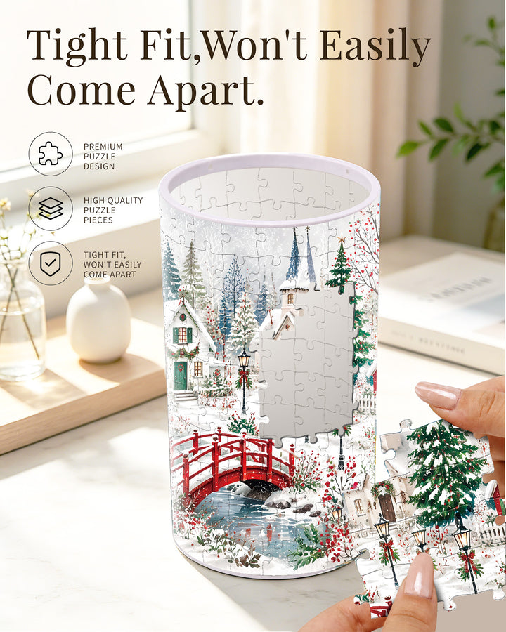 DIY Dimmable Acrylic Cylindrical Puzzle Lamp - Christmas Snow Village