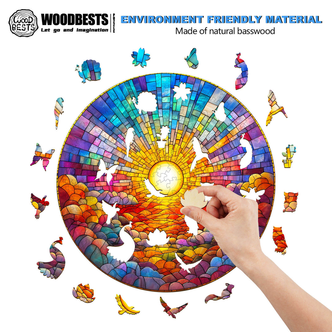 Stained Glass Rainbow Wooden Jigsaw Puzzle - By Woodbests
