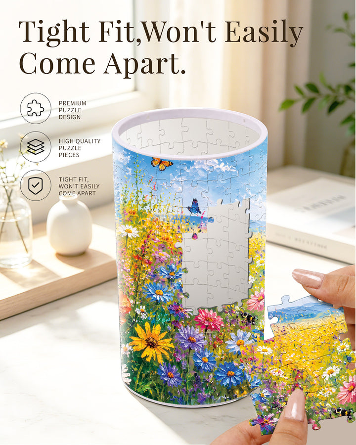 DIY Dimmable Acrylic Cylindrical Puzzle Lamp - Summer Meadow in Bloom