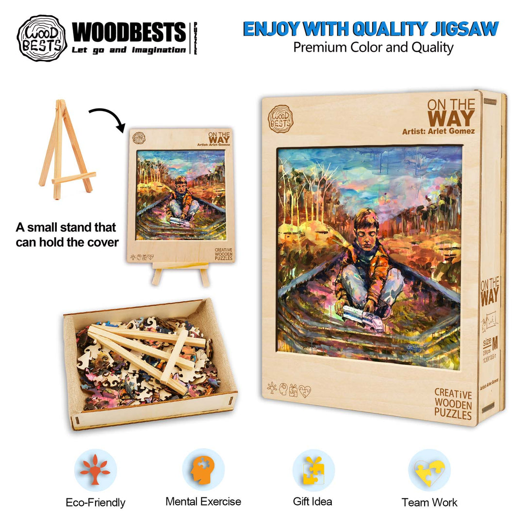On the Way jigsaw puzzle by Arlet Gomez with vibrant colors, featuring eco-friendly materials and a creative design.