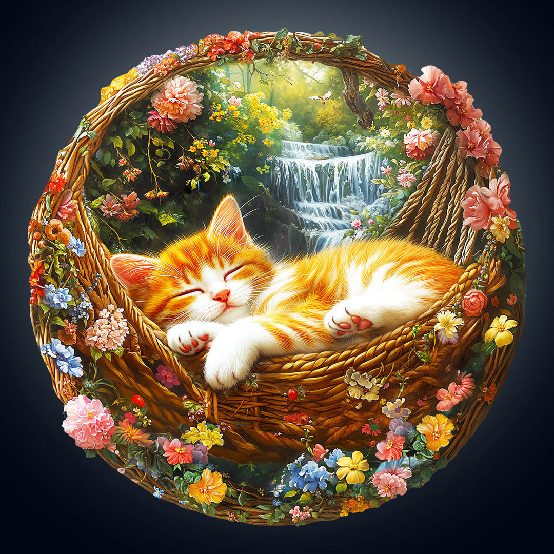 Garden nap kitten Wooden Jigsaw Puzzle