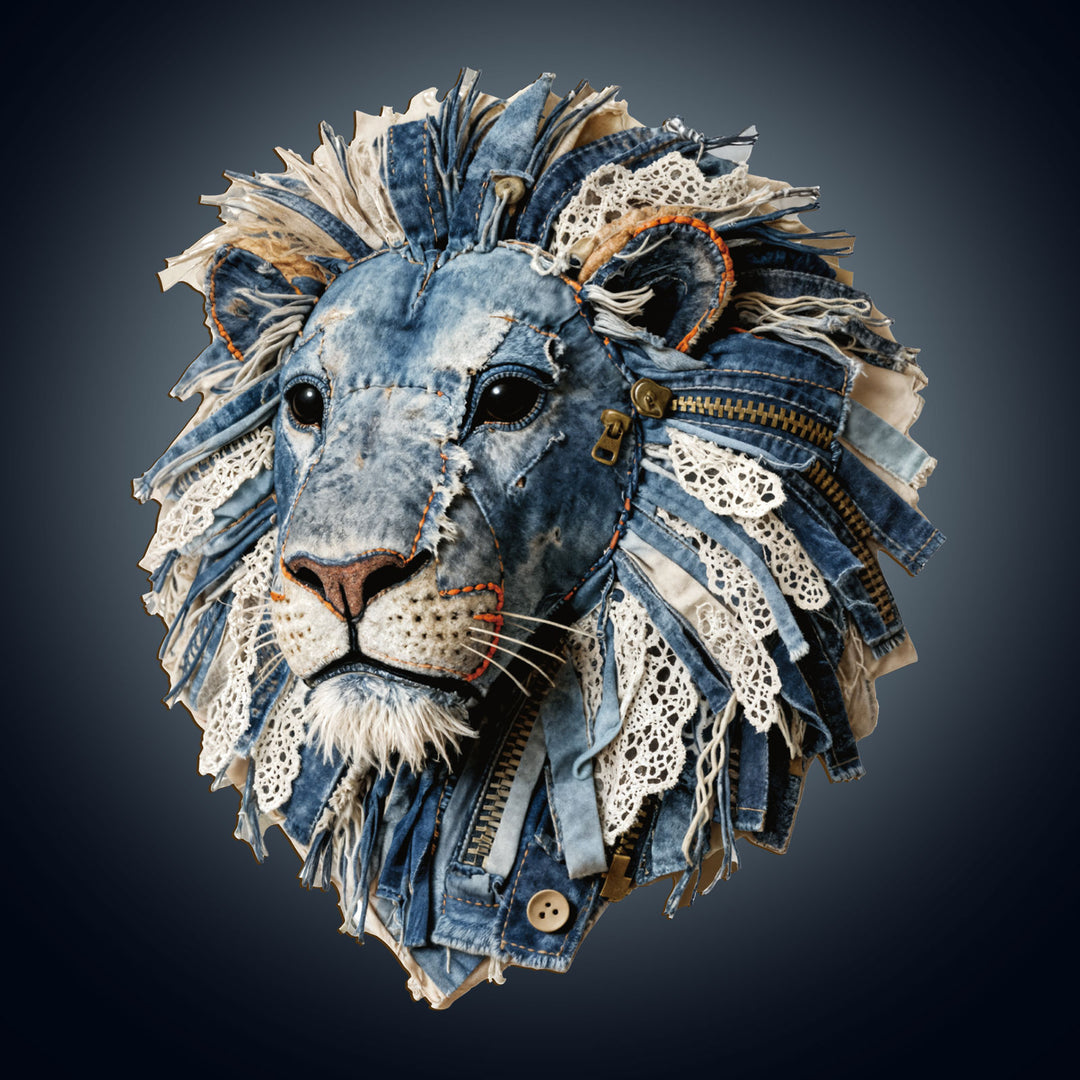 Denim Fabric Lion Wooden Jigsaw Puzzle