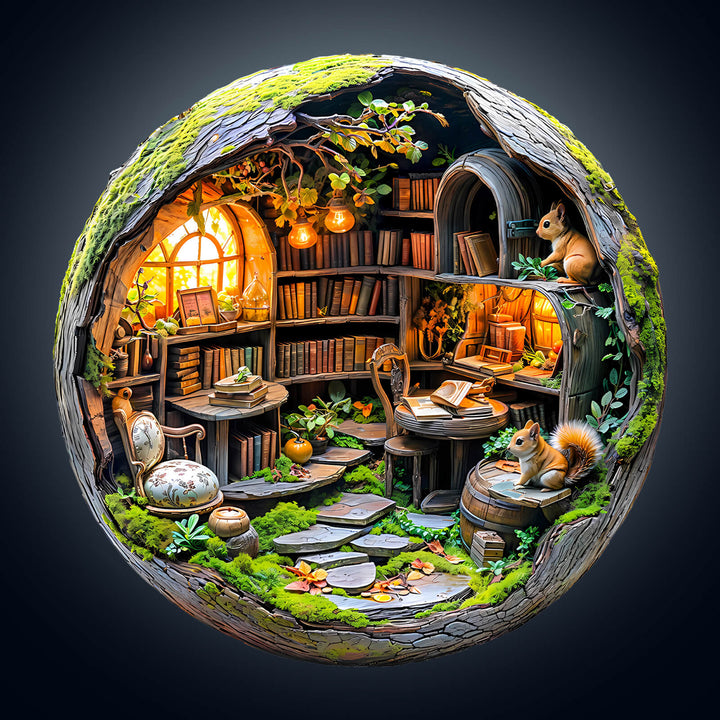 3D Mossy Library Wooden Jigsaw Puzzle