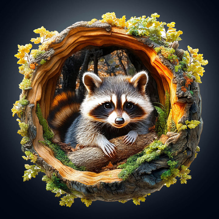 3D Tree hole raccoon-2 Wooden Jigsaw Puzzle